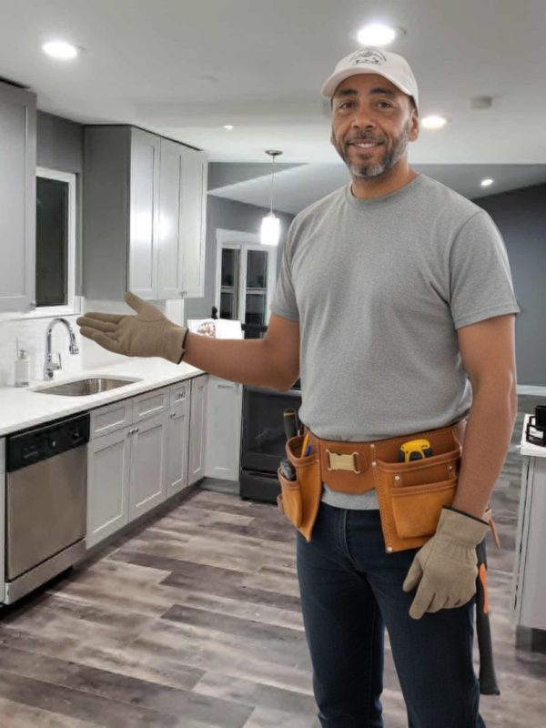 Friendly remodeling contractor in a modern home gesture encouraging visitors to reach out through the contact form.